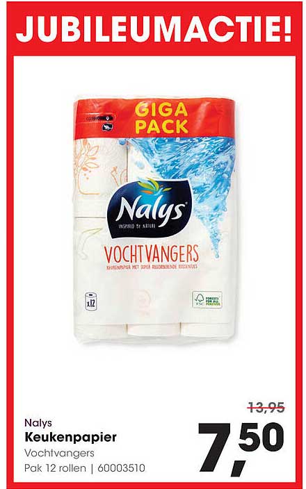 Nalys Keukenpapier Vochtonvangers - Pak 12 rollen