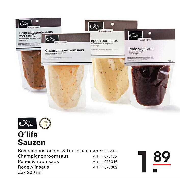 O'lif Sauzen - Bospaddenstoelen- & truffelsaus, Champignonroomsaus, Peper & roomsaus, Rode wijnsaus