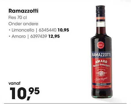 Ramazzotti Fles 70 cl Onder andere - Limoncello 10,95 en Amaro 12,95