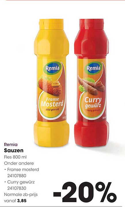 Remia Sauzen 800 ml actie -20%