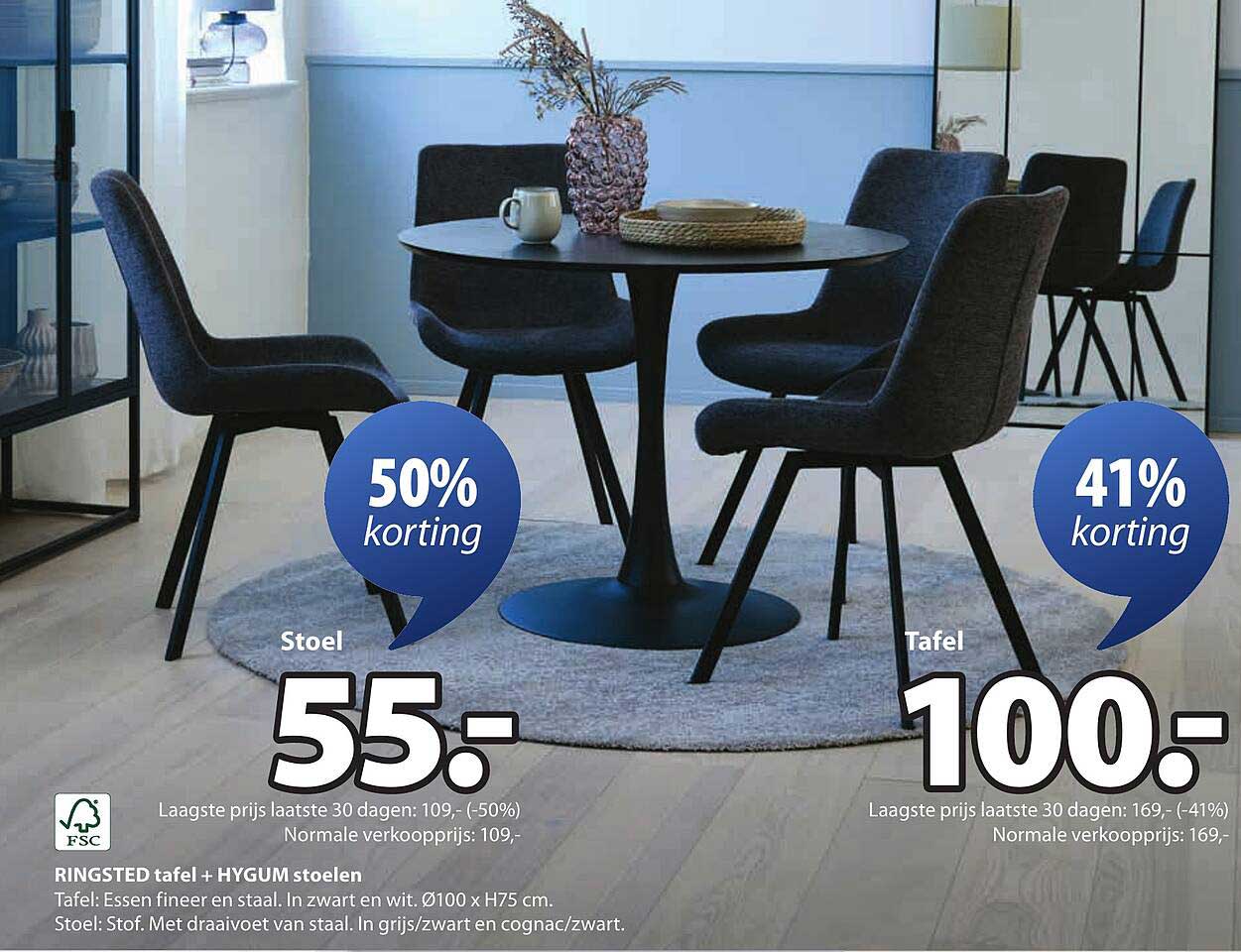 RINGSTED tafel + HYGUM stoelen