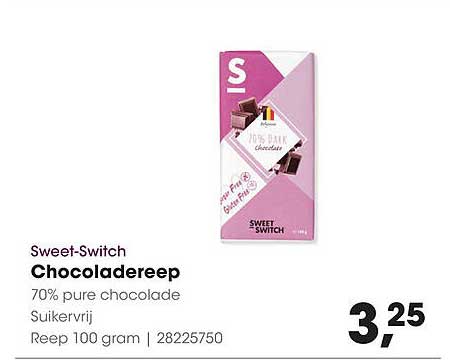 Sweet-Switch Chocoladereep 70% pure chocolade Suikervrij