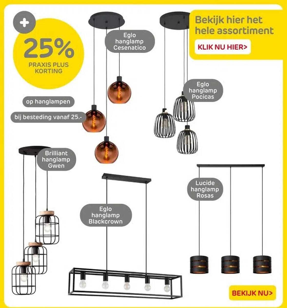 25% PRAFIS PLUS KORTING op hanglampen bij besteding vanaf 25,-