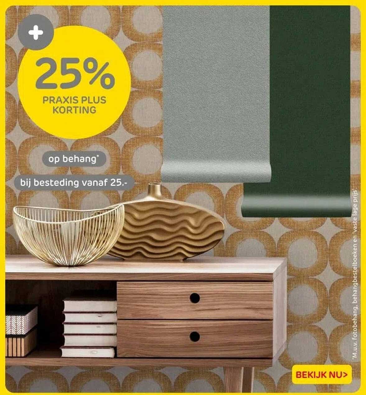 25% PRAKIS PLUS KORTING op behang bij besteding vanaf 25.-