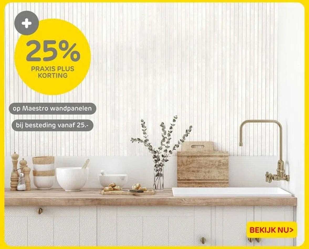 25% PRAKTIJS PLUS KORTING op Maestro wandpanelen bij besteding vanaf 25.-