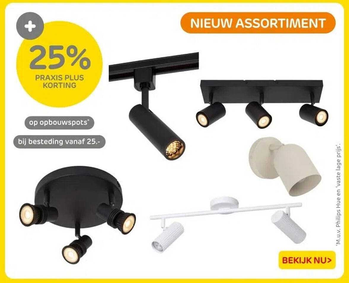 25% PRAXIS PLUS KORTING op opbouwspots bij besteding vanaf 25,-