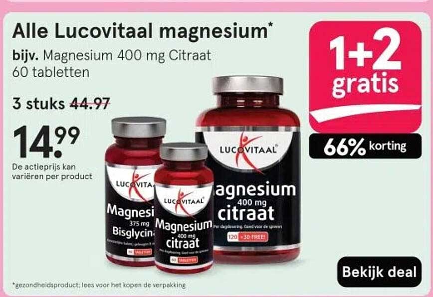 Alle Lucovitaal magnesium* bijv. Magnesium 400 mg Citrraat 60 tabletten
