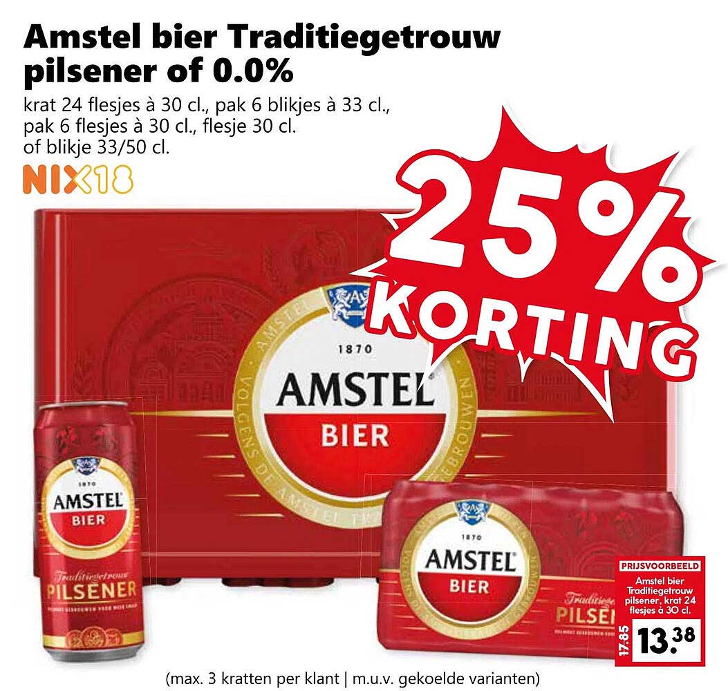 Amstel bier Traditiegetrouw pilsener of 0.0%