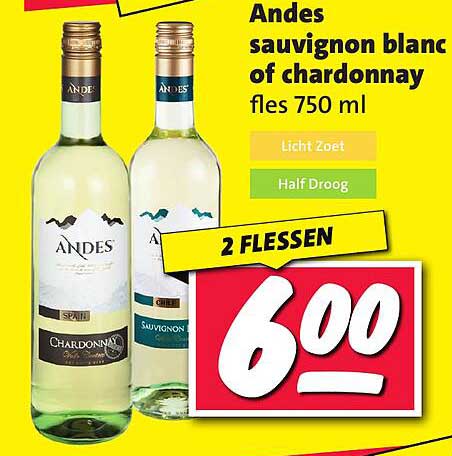 Andes sauvignon blanc of chardonnay fles 750 ml