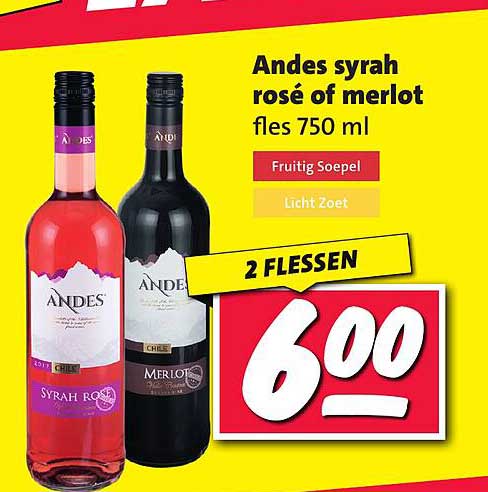 Andes syrah rosé of merlot fles 750 ml
