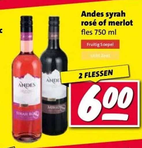 Andes syrah rosé of merlot fles 750 ml