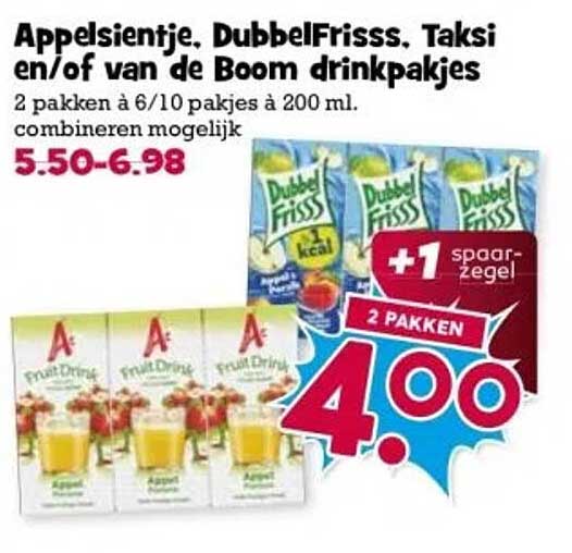 Appelsientje, DubbelFrisss, Taksi en/of van de Boom drinkpakjes