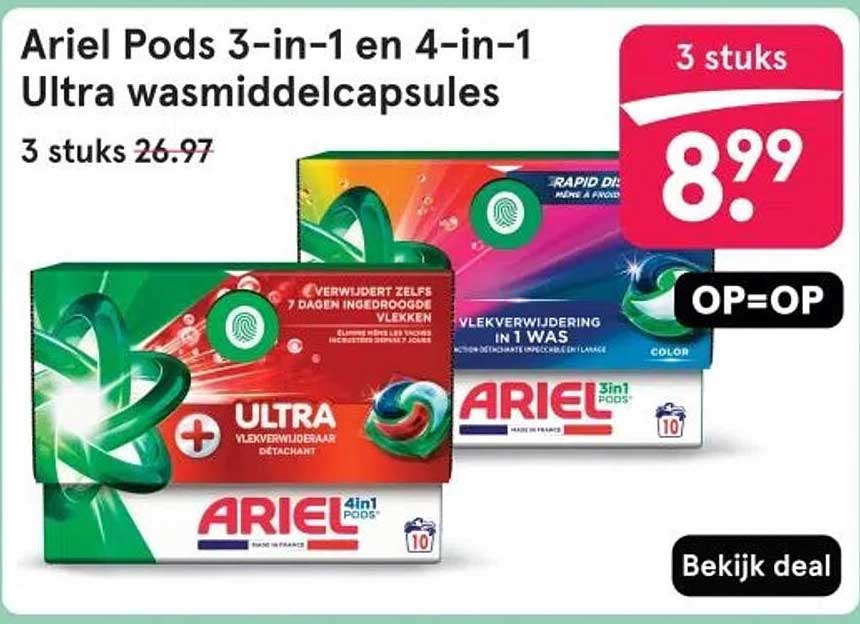 Ariel Pods 3-in-1 en 4-in-1 Ultra wasmiddellcapsules