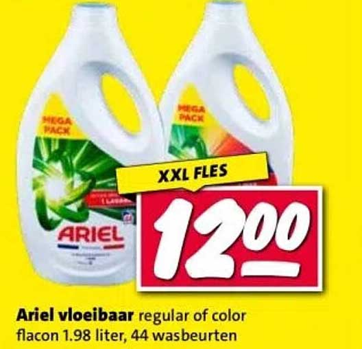 Ariel vloeibaar regular of color flacon 1.98 liter, 44 wasbeurten