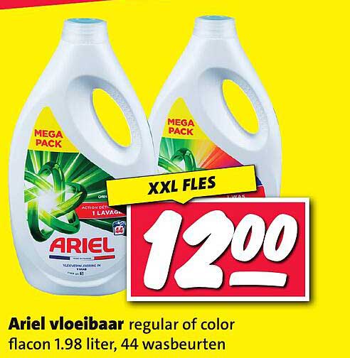 Ariel vloeibaar regular of color flacon 1.98 liter, 44 wasbeurten