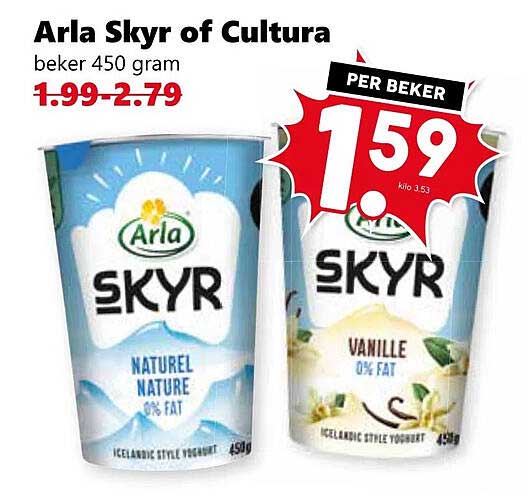 Arla Skyr of Cultura beker 450 gram