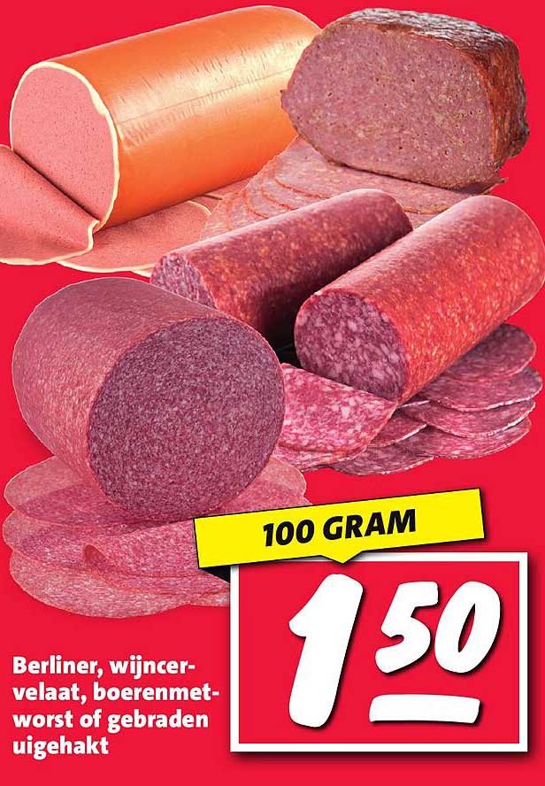 Berliner, wijncer-velaat, boerenmet-worst of gebraden uighakt