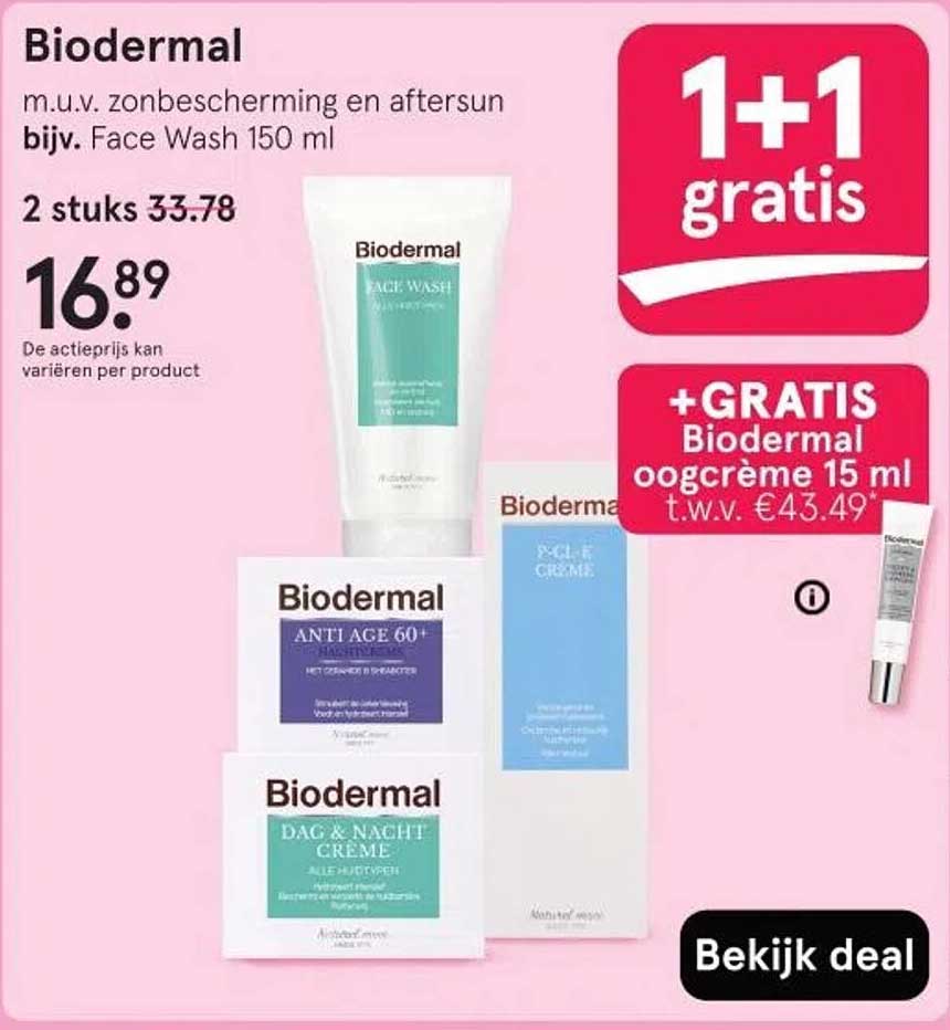 Biodermal 1+1 gratis m.u.v. zonbescherming en aftersun