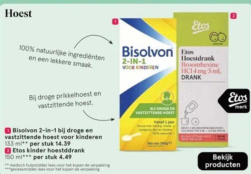 Bisolvon 2-in-1 bij droge en vastzittende hoest voor kinderen 133 ml** per stuk 14.39