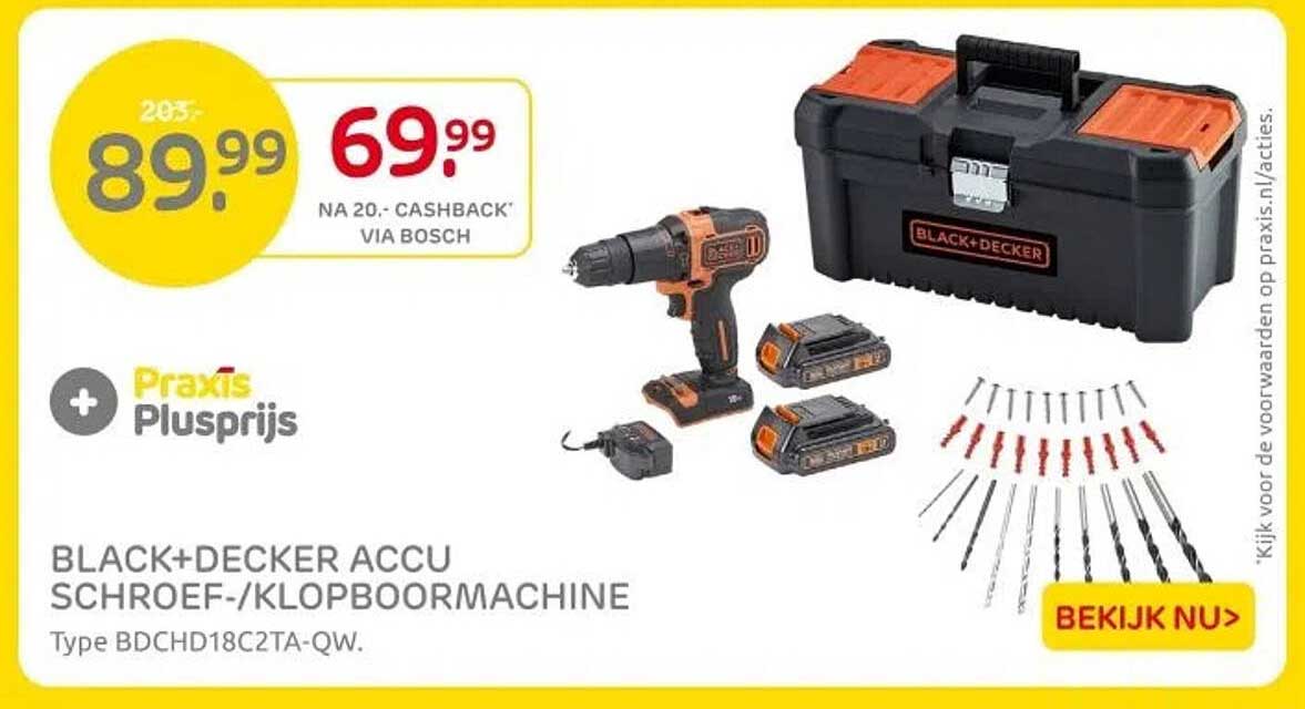 BLACK+DECKER ACCU SCHROEF-/KLOPBOORMACHINE Type BDCHD18C2TA-QW.