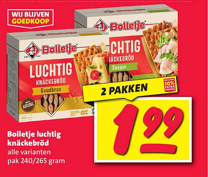 Bolletje luchtig knäckebröd alle varianten pak 240/265 gram