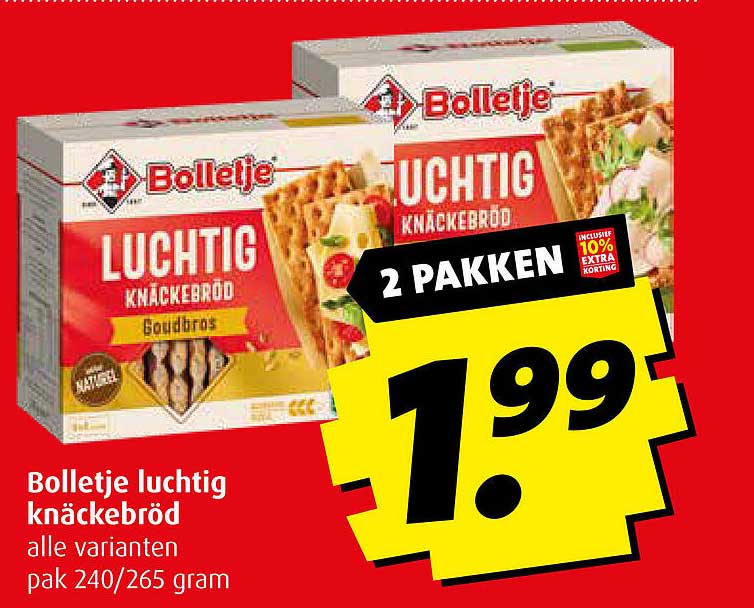 Bolletje luchtig knäckebröd alle varianten pak 240/265 gram