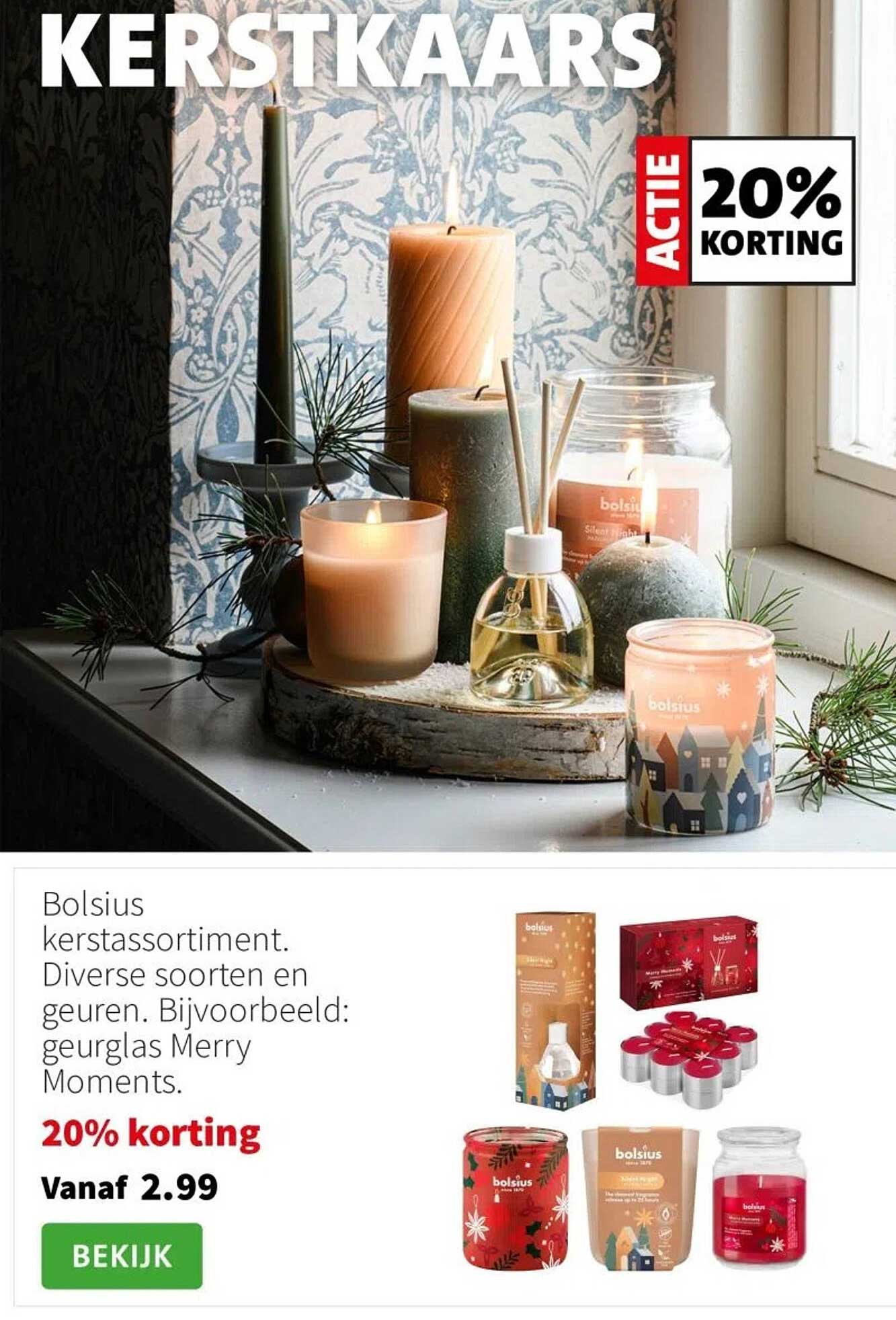 Bolsius kerassortiment. Diverse soorten en geuren. Bijvoorbeeld: geurkaars Merry Moments.