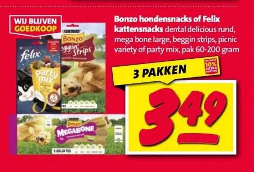 Bonzo hondensnacks of Felix kattensnacks