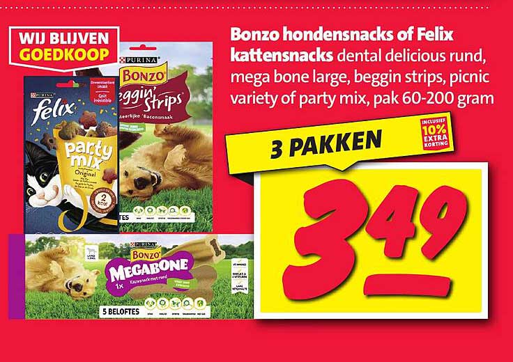 Bonzo hondensnacks of Felix kattensnacks