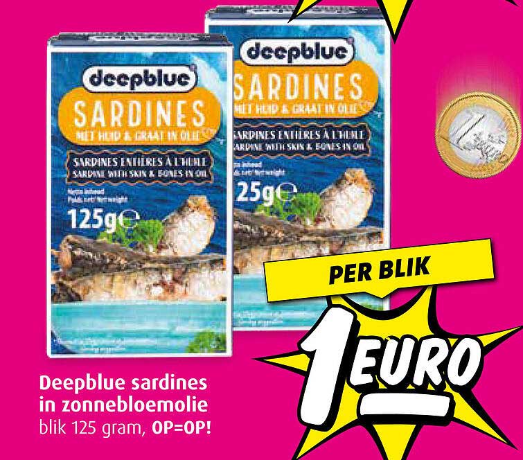 Deepblue sardines in zonnebloemolie blijk 125 gram, OP=OP!