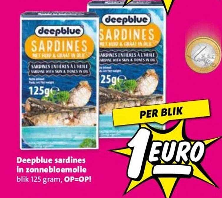 Deepblue sardines in zonnebloemolie blik 125 gram, OP=OP!