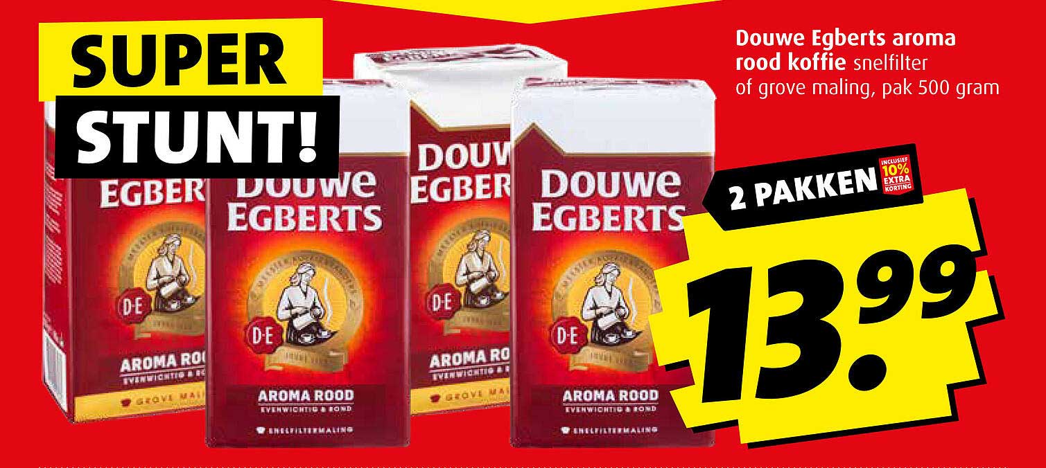 Douwe Egberts aroma rood koffie snelfilter of grove maling, pak 500 gram