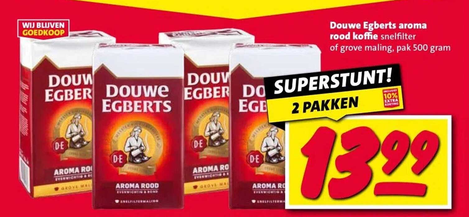 Douwe Egberts aroma rood koffie snelfilter van grove maling, pak 500 gram
