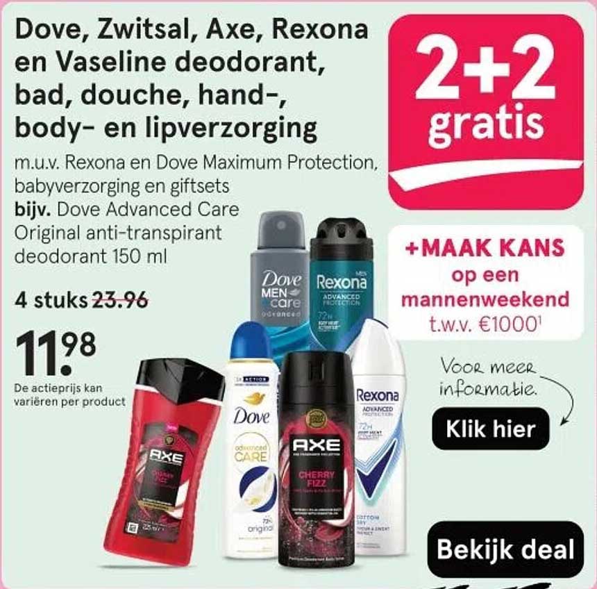 Dove, Zwitsal, Axe, Rexona en Vaseline deodorant, bad, douche, hand-, body- en lipverzorging