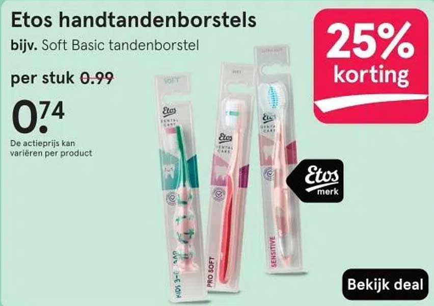 Etos handtandenborstels bijv. Soft Basic tandenborstel