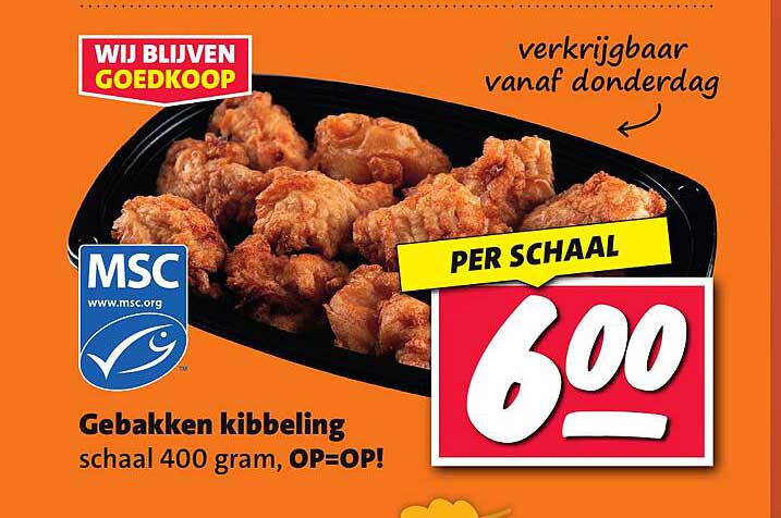 Gebakken kibbeling schaal 400 gram, OP=OP!
