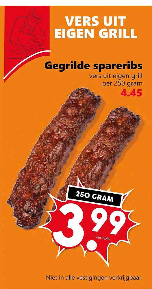 Gegrilde spareribs vers uit eigen grill per 250 gram