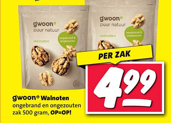 gwoon Walnoten ongebrand en ongezouten zak 500 gram, OP=OP!