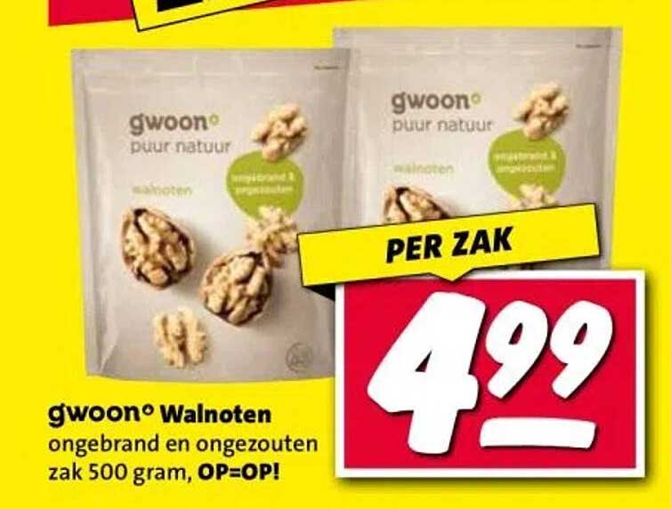 gwoon® Walnoten ongebrand en ongezouten zak 500 gram, OP=OP!
