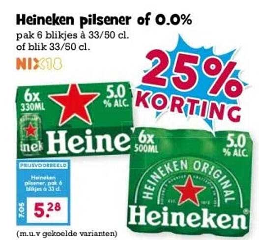 Heineken pilsener of 0.0%