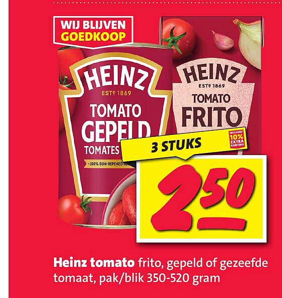 Heinz tomato frito, gepeld of gezeefde tomaat, pak/blik 350-520 gram
