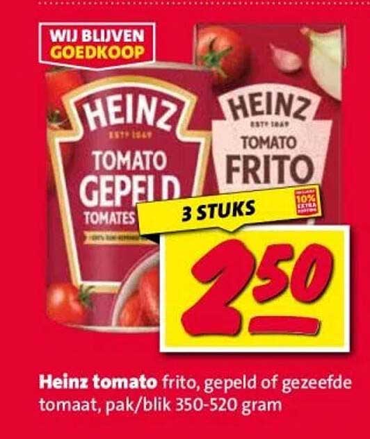 Heinz tomato frito, gepeld of gezeefde tomaat, pak/blik 350-520 gram