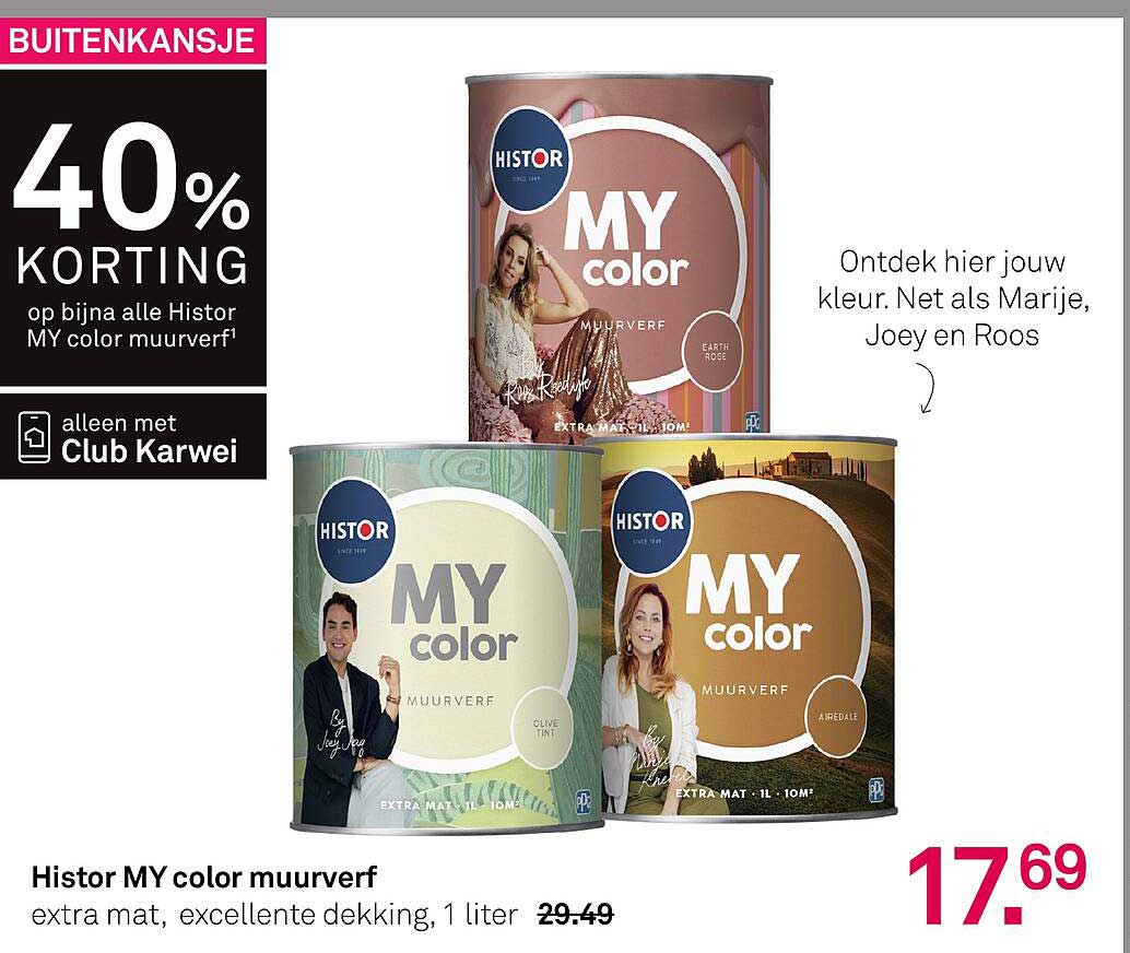 Histor MY color muurverf extra mat, excellente dekking, 1 liter