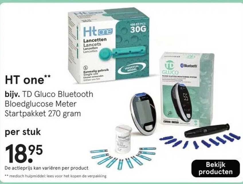 HT one** bijv. TD Gluco Bluetooth Bloedglucose Meter Startpakket 270 gram