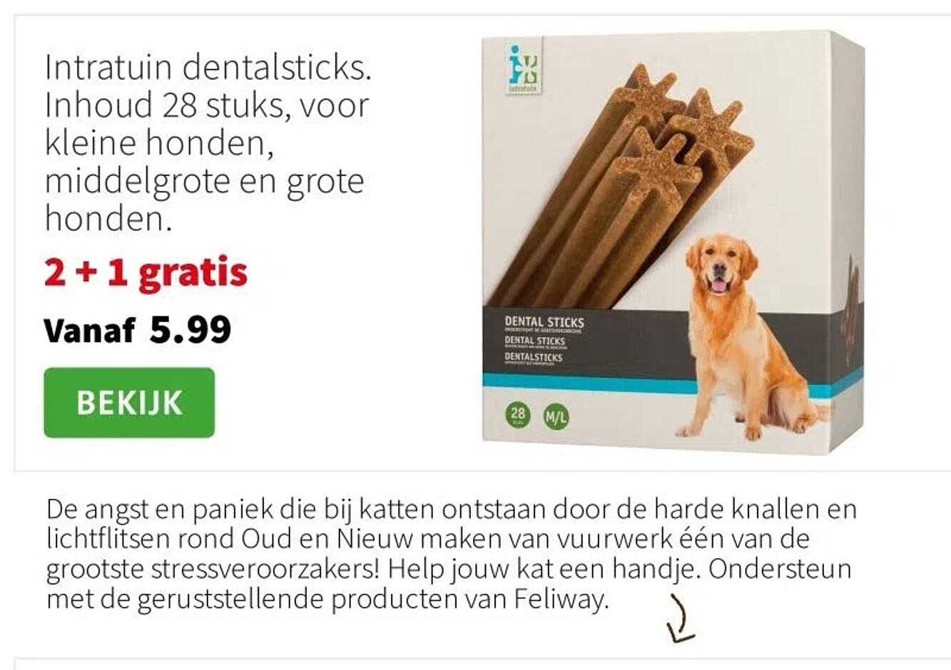 Intratuin dentalsticks. Inhoud 28 stuks, voor kleine honden, middelgrote en grote honden.