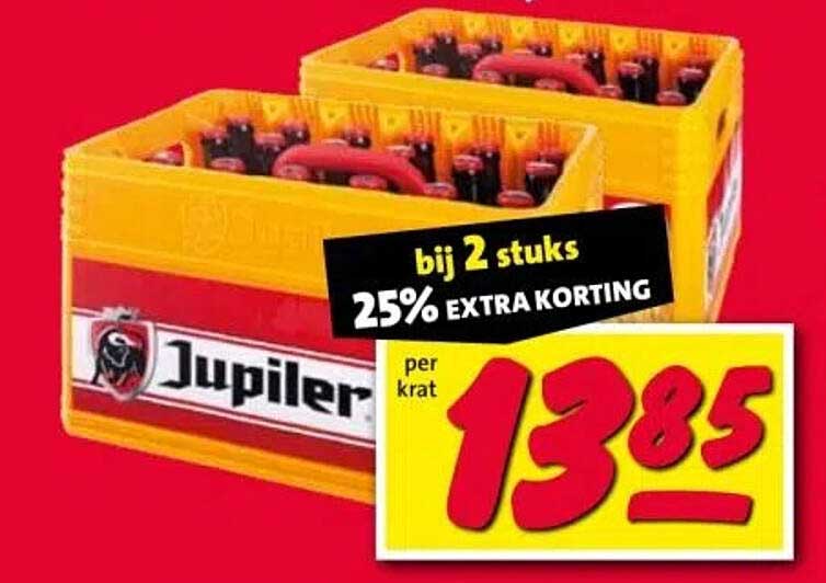 Jupiler per krat 13,85 bij 2 stuks 25% EXTRA KORTING