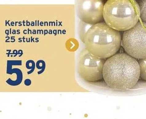 Kerstballenmix glas champagne 25 stuks