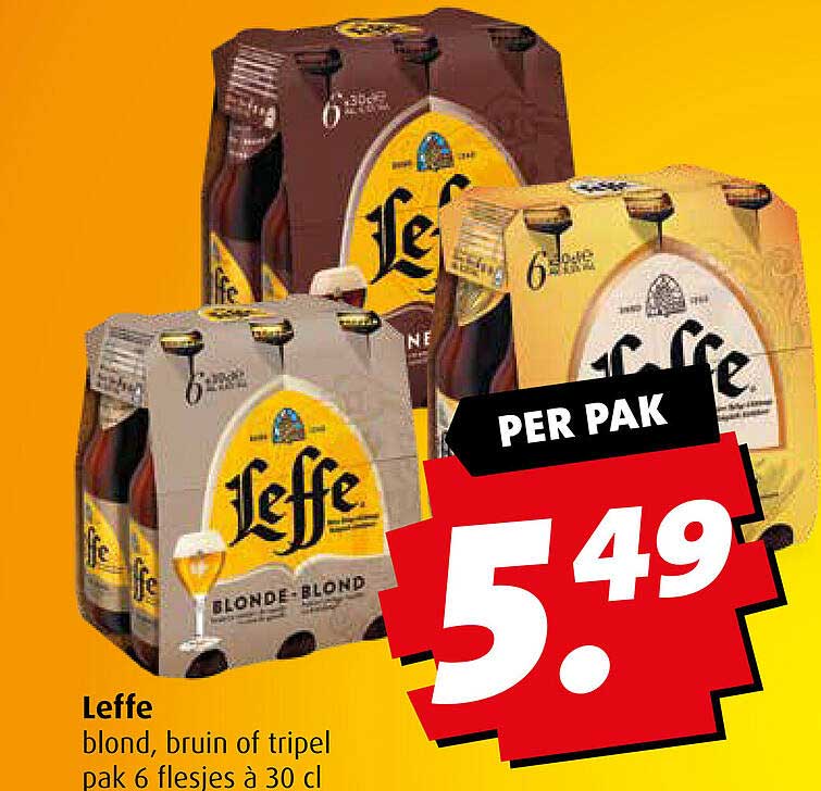 Leffe blond, bruin of tripel pak 6 flesjes à 30 cl