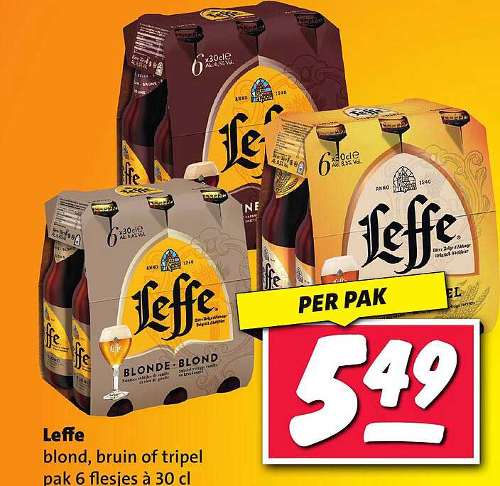 Leffe blond, bruin of tripel pak 6 flesjes à 30 cl