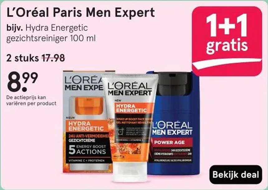 L’Oréal Paris Men Expert bijv. Hydra Energetic gezichtsreiniger 100 ml - 2 stuks 17.98
